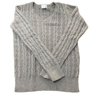 St John's Bay Women's Brown Long Sleeve Cable Knit V-Neck Sweater, Size M